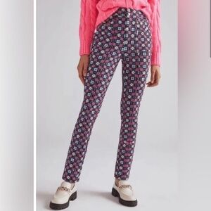 Anthropologie Maeve Floral Geometric Slim Ponte Pants Size 4
